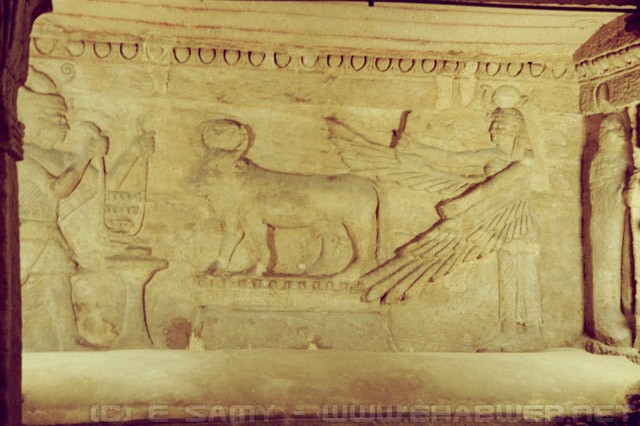 Emperor, Serapis Sacred Bull, Isis - Catacombs of Kom El Shoqafa - مقبرة كوم الشقافة بالاسكندرية